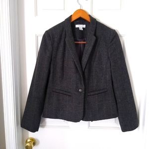 Atmosphere Wool Blend Academic Blazer Patch Elbows Grey Herringbone Size US 8